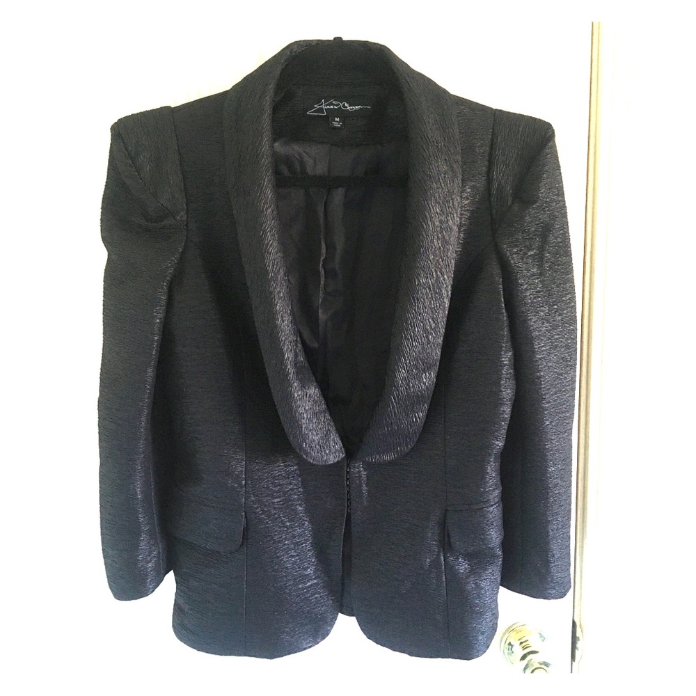 Black Textured Sharp-Shouldered Jacket M - image 1
